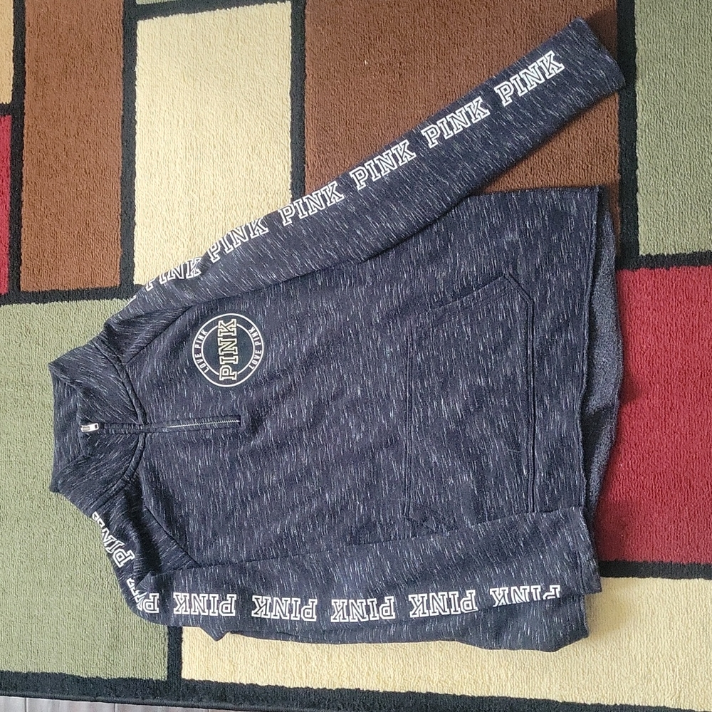 PINK Dark Gray Quarter Zip Size Small